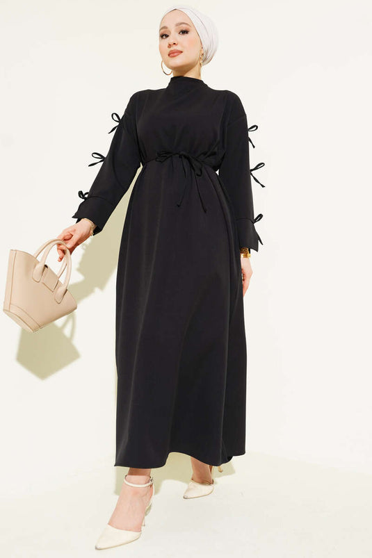 Robe double à ceinture en corde avec nœud noir