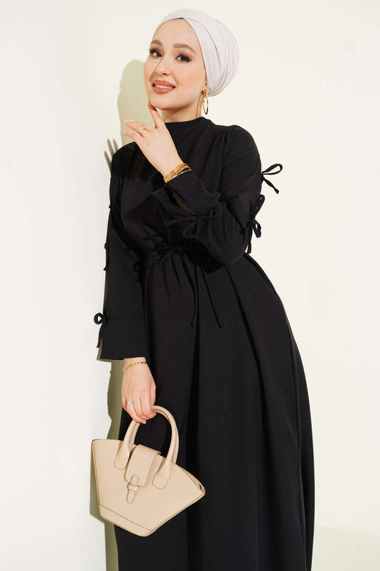 Robe double à ceinture en corde avec nœud noir