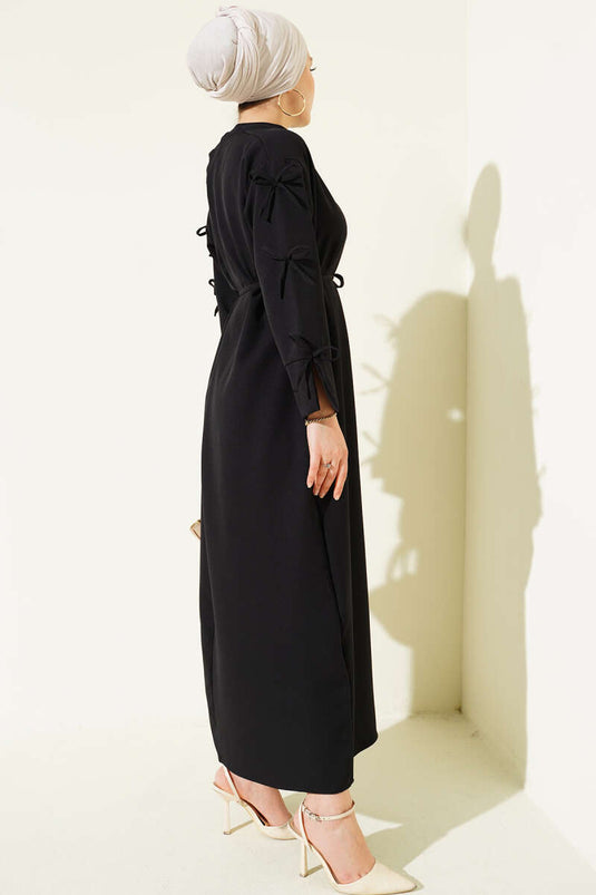 Robe double à ceinture en corde avec nœud noir