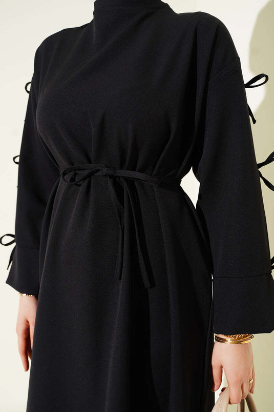 Robe double à ceinture en corde avec nœud noir