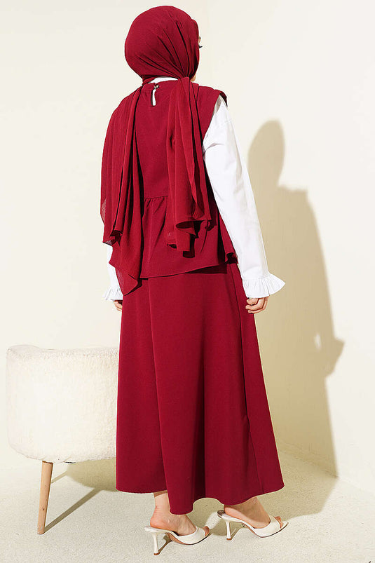 Ensemble jupe à lacets latéraux avec bordure en laine, bordeaux