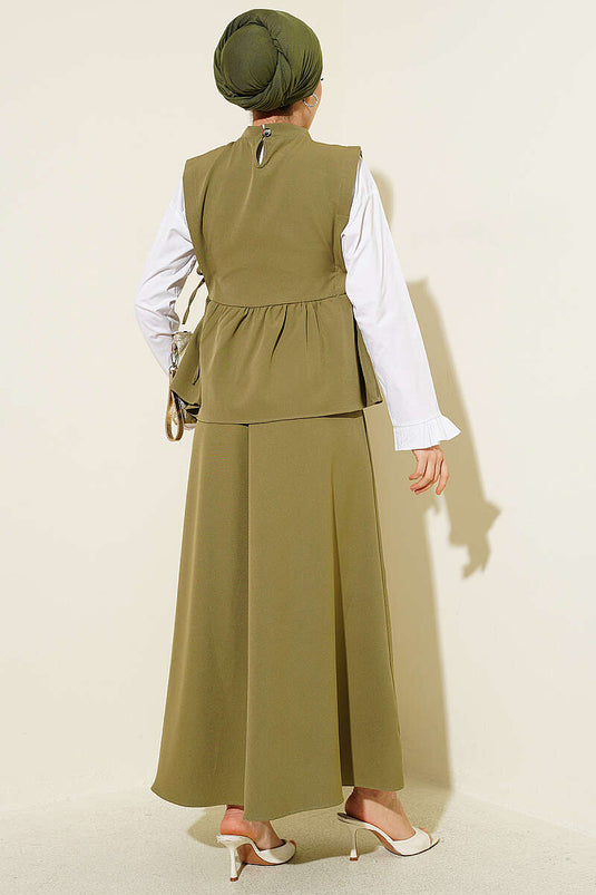 Ensemble jupe à lacets latéraux avec bordure en fil, vert pistache