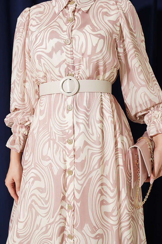 Rosa Chiffon-Kleid Mit Muster Und Rüschen