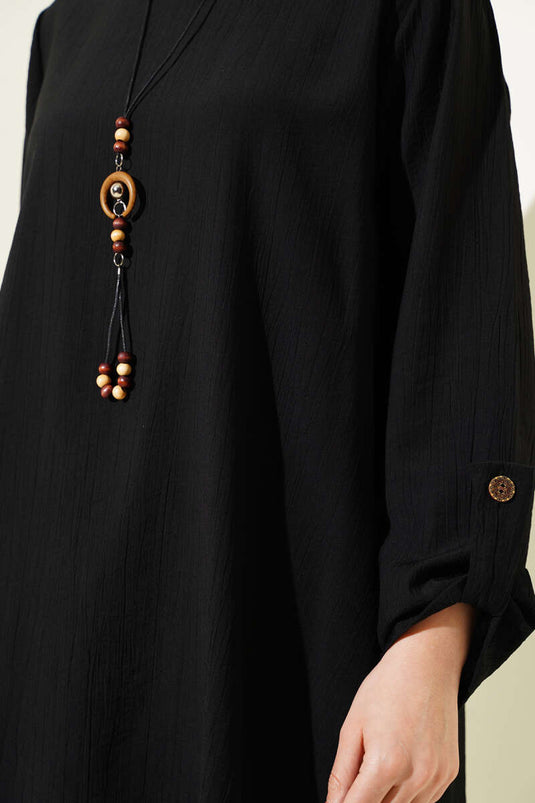 Sleeve Fold Detailed Tunic Two Piece Set Black