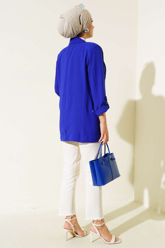 Folded Collar Pocket Detailed Jacket in Royal Blue