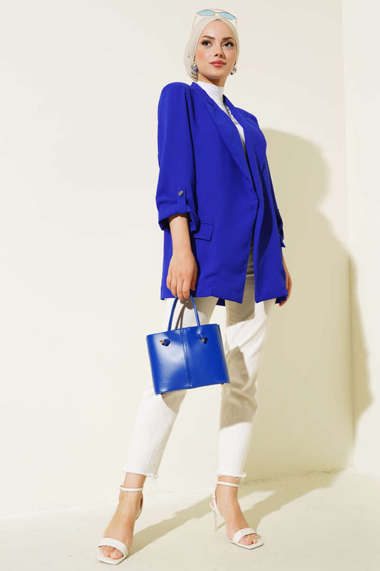 Folded Collar Pocket Detailed Jacket in Royal Blue