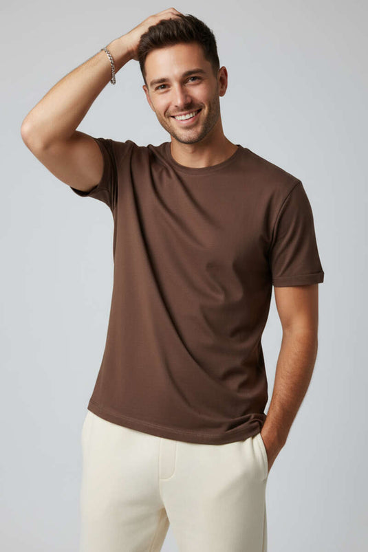 Kol Layered Basic Men's T-shirt Coffee