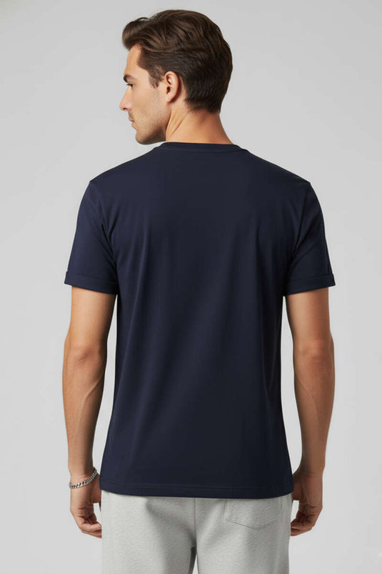 T-shirt basique homme à plusieurs couches Kol Katlı bleu marine