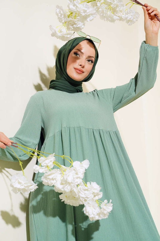 Gathered Dress with Elastic Waist in Sage Green