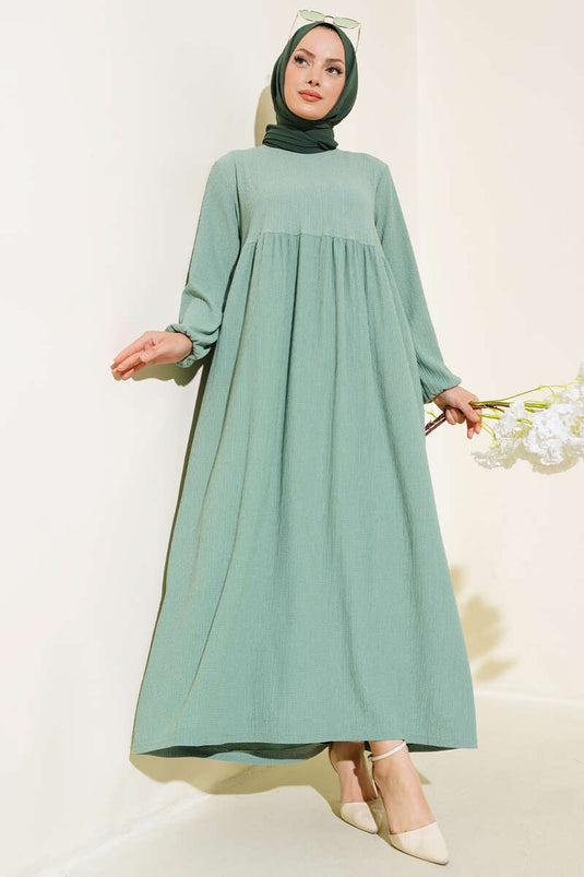 Gathered Dress with Elastic Waist in Sage Green