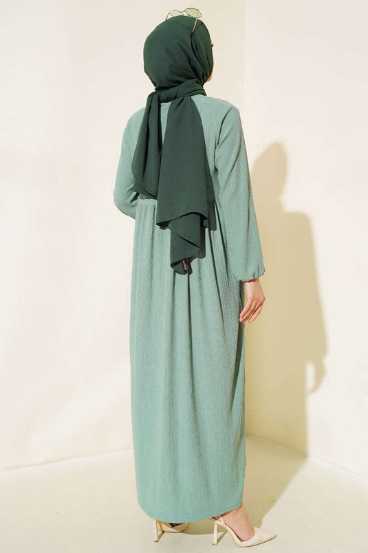 Gathered Dress with Elastic Waist in Sage Green