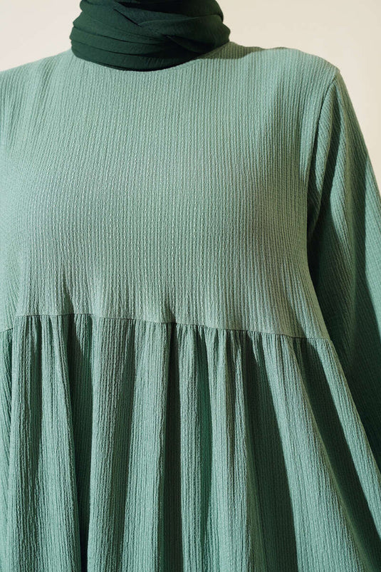 Gathered Dress with Elastic Waist in Sage Green