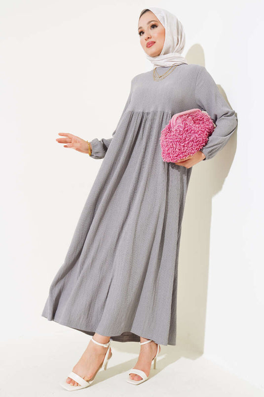 Elasticated Sleeve Crepe Dress Gray