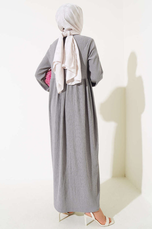 Elasticated Sleeve Crepe Dress Gray