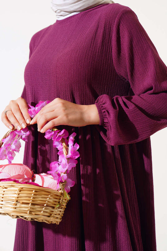 فستان ملفوف بأكمام مطاطية، أرجواني