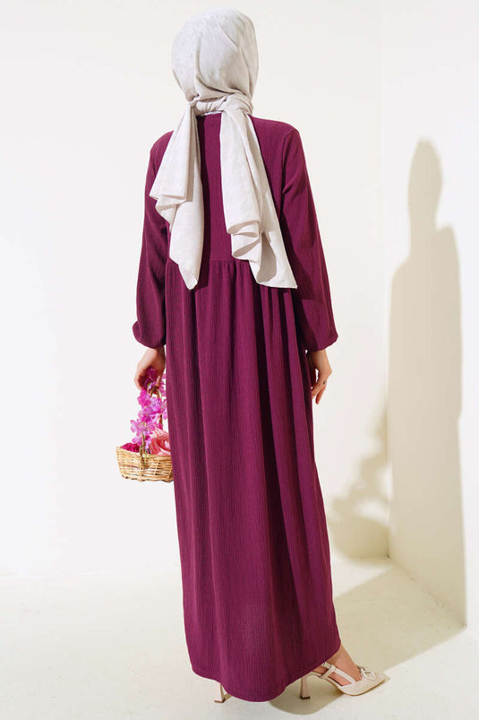 فستان ملفوف بأكمام مطاطية، أرجواني