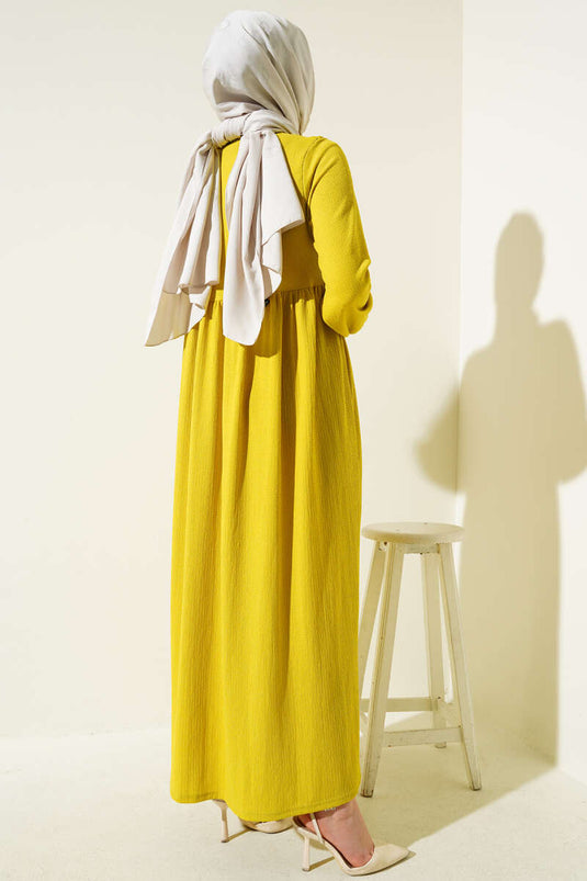 Elasticated Sleeve Crepe Dress Oil Green