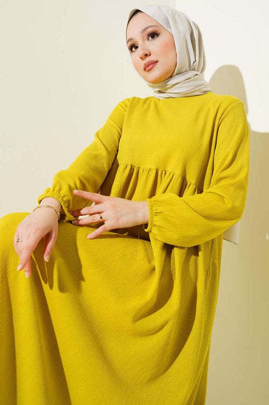 Elasticated Sleeve Crepe Dress Oil Green