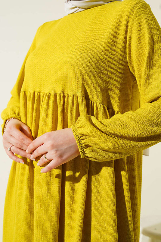 Elasticated Sleeve Crepe Dress Oil Green