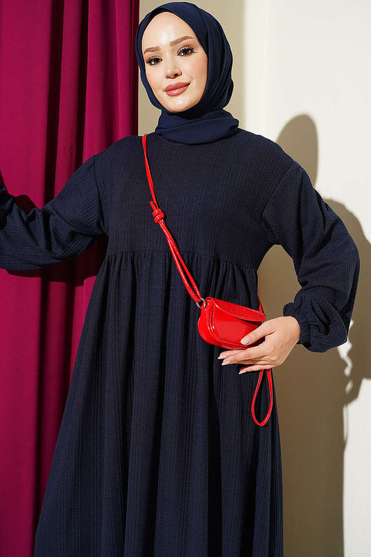 Robe Élastiquée À Motifs Marine