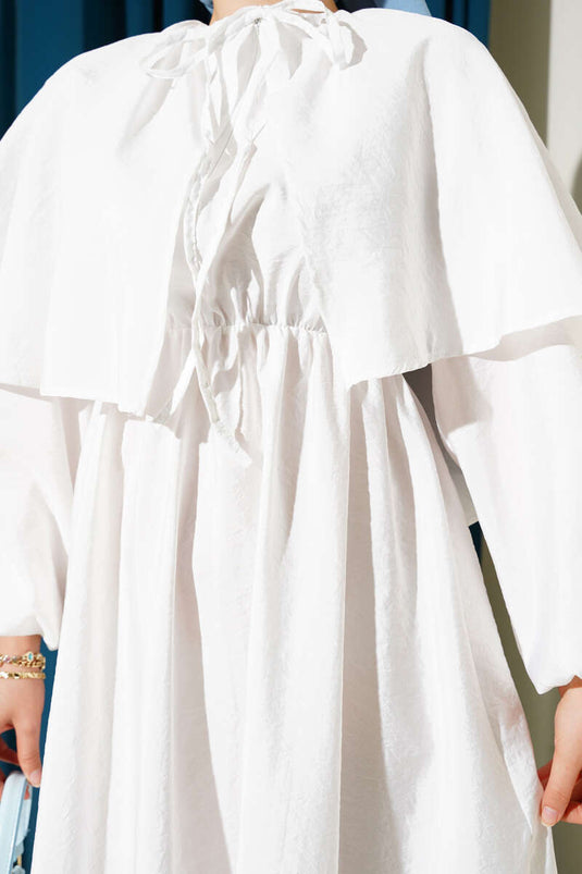 White Cape Dress with Elasticated Sleeves