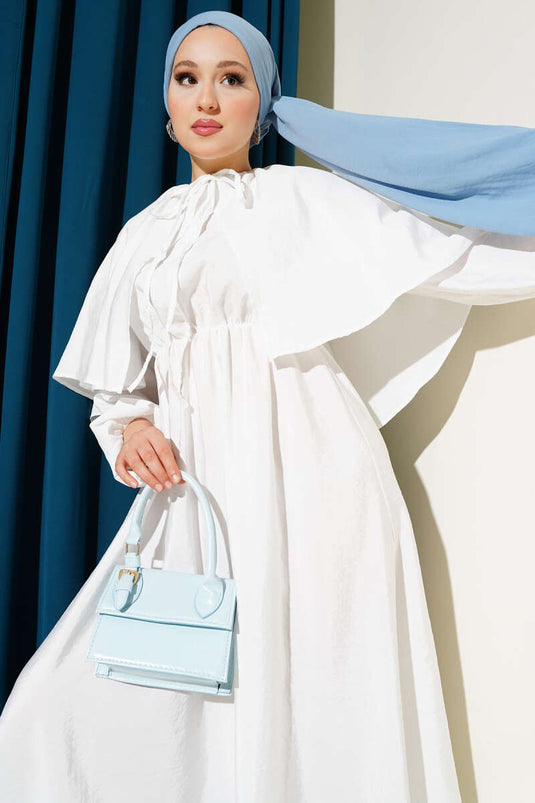 White Cape Dress with Elasticated Sleeves