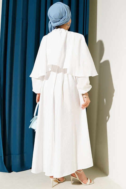 White Cape Dress with Elasticated Sleeves
