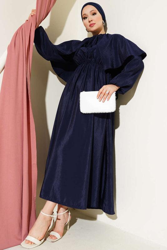 Robe à cape avec ceinture élastique bleu marine
