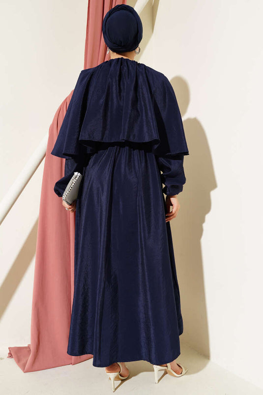 فستان بغطاء رأس مطاطي كحلي