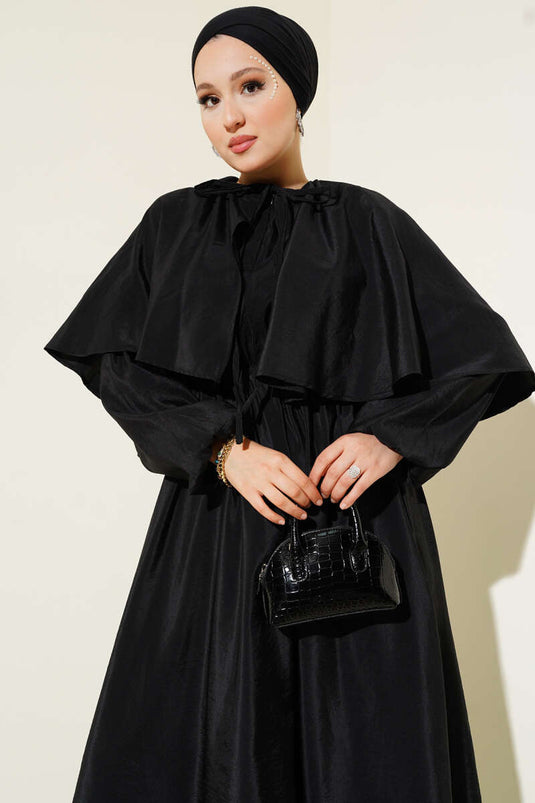 Black Cape Dress with Elasticated Sleeves