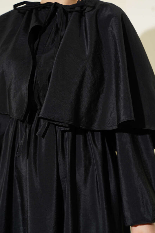 Black Cape Dress with Elasticated Sleeves