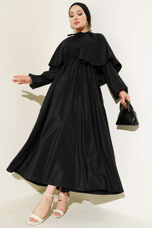 Black Cape Dress with Elasticated Sleeves