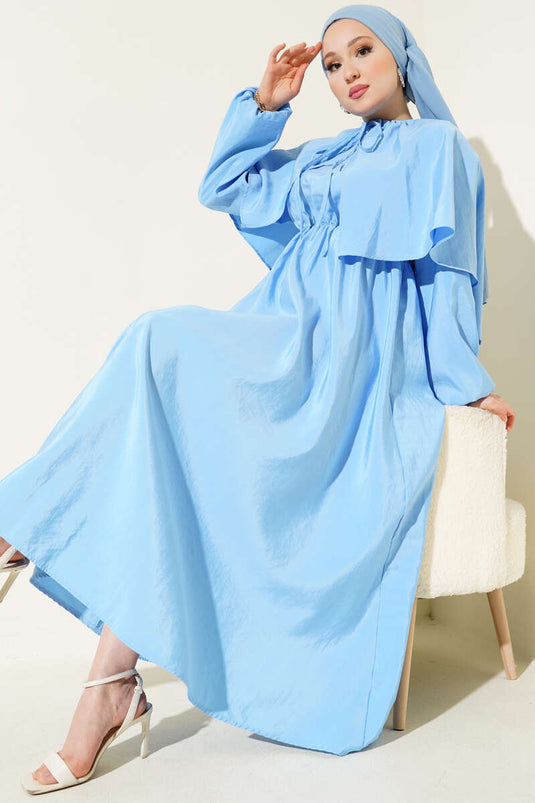 Baby Blue Cape Dress with Elasticated Sleeves