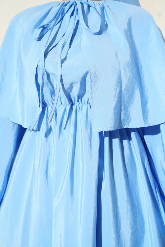 Baby Blue Cape Dress with Elasticated Sleeves