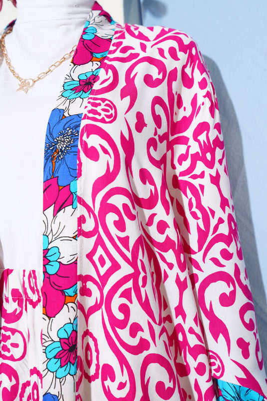 Ensemble Kimono Ample Fuchsia avec Élastique à Manches