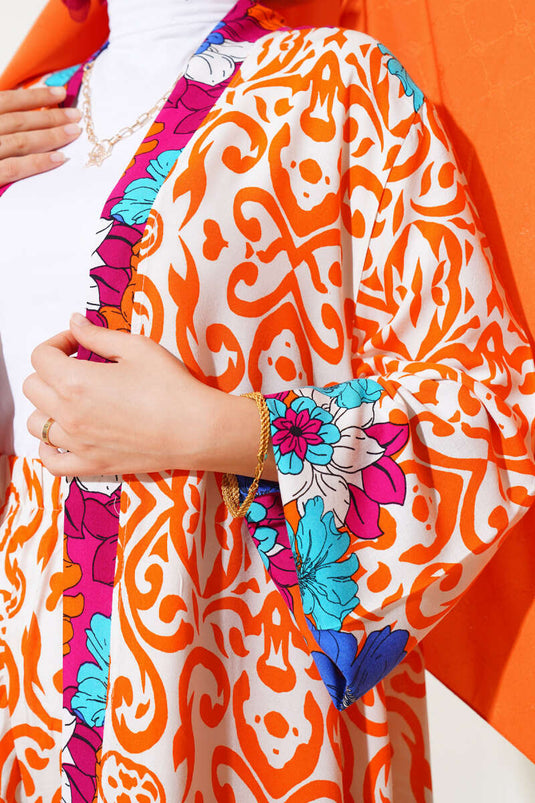 Ensemble kimono ample avec manches élastiques, orange