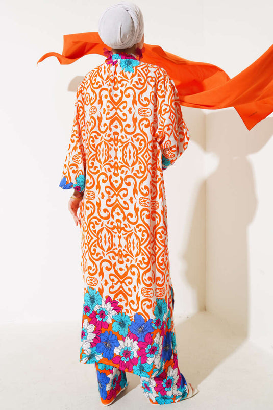 Ensemble kimono ample avec manches élastiques, orange