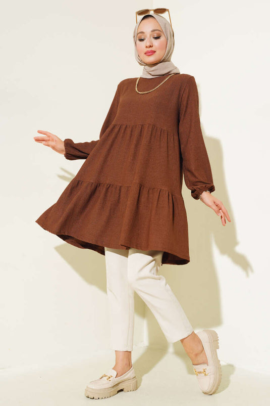 تونيك بأكمام مطاطية لون بني