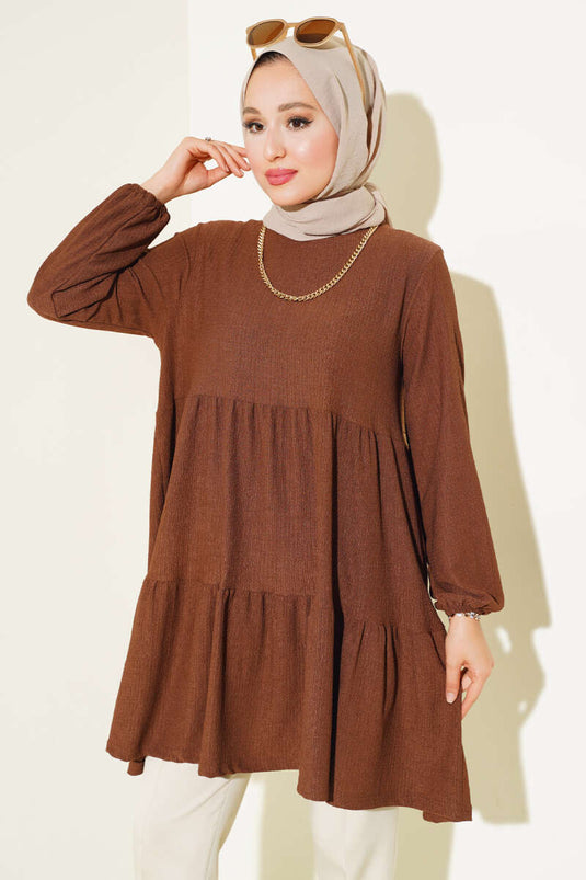 تونيك بأكمام مطاطية لون بني