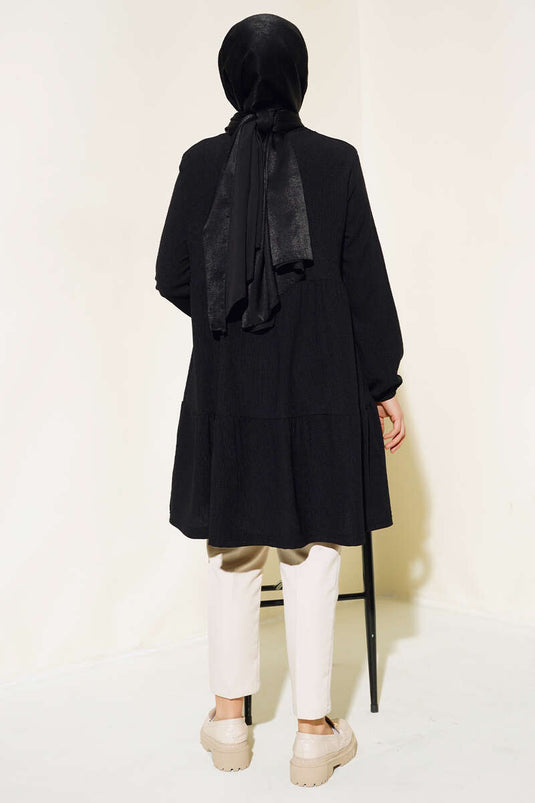 Collared Elastic Tunic Black