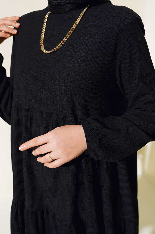Collared Elastic Tunic Black