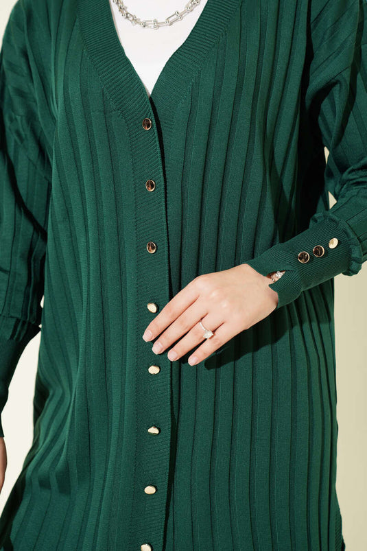 Rippenstrick-Cardigan Mit Knöpfen Und Bündchen In Smaragdgrün