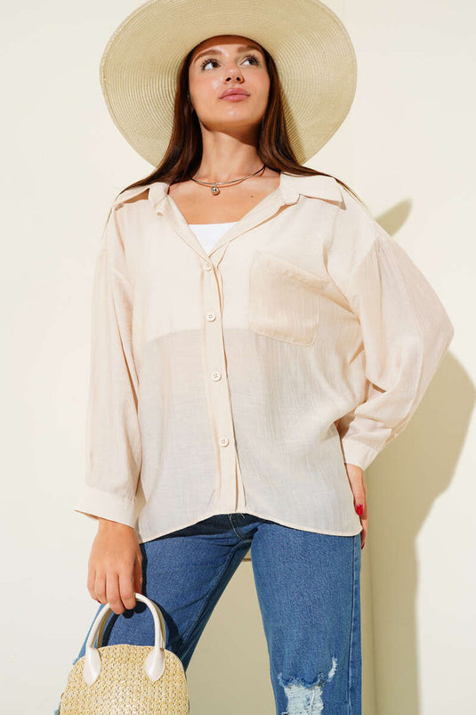 Camisa básica con mangas abullonadas, beige