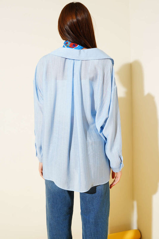 Camisa básica con mangas abullonadas, azul