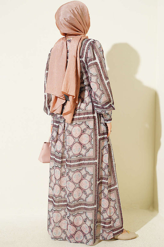 فستان Chiffon مزخرف بأكمام طويلة