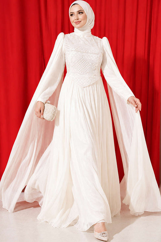 Beige Abendkleid Mit Umhang-Overlay