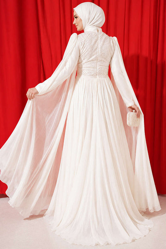 Beige Abendkleid Mit Umhang-Overlay