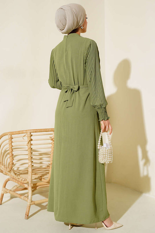 Kol Piliseli Elbise Çağla Yeşili