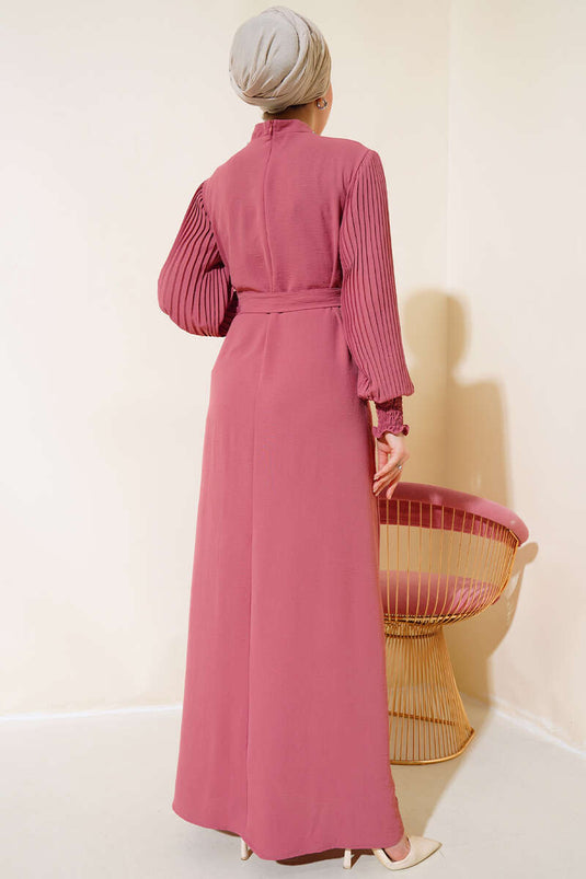 Ruffled Pearl Necklace Dress Rose Pink