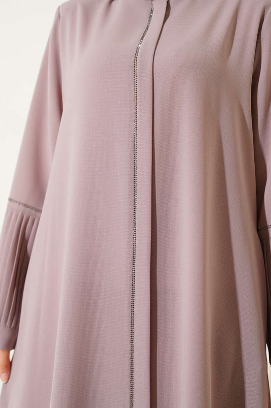 Pleated Sleeve Abaya with Stone Details, Beige